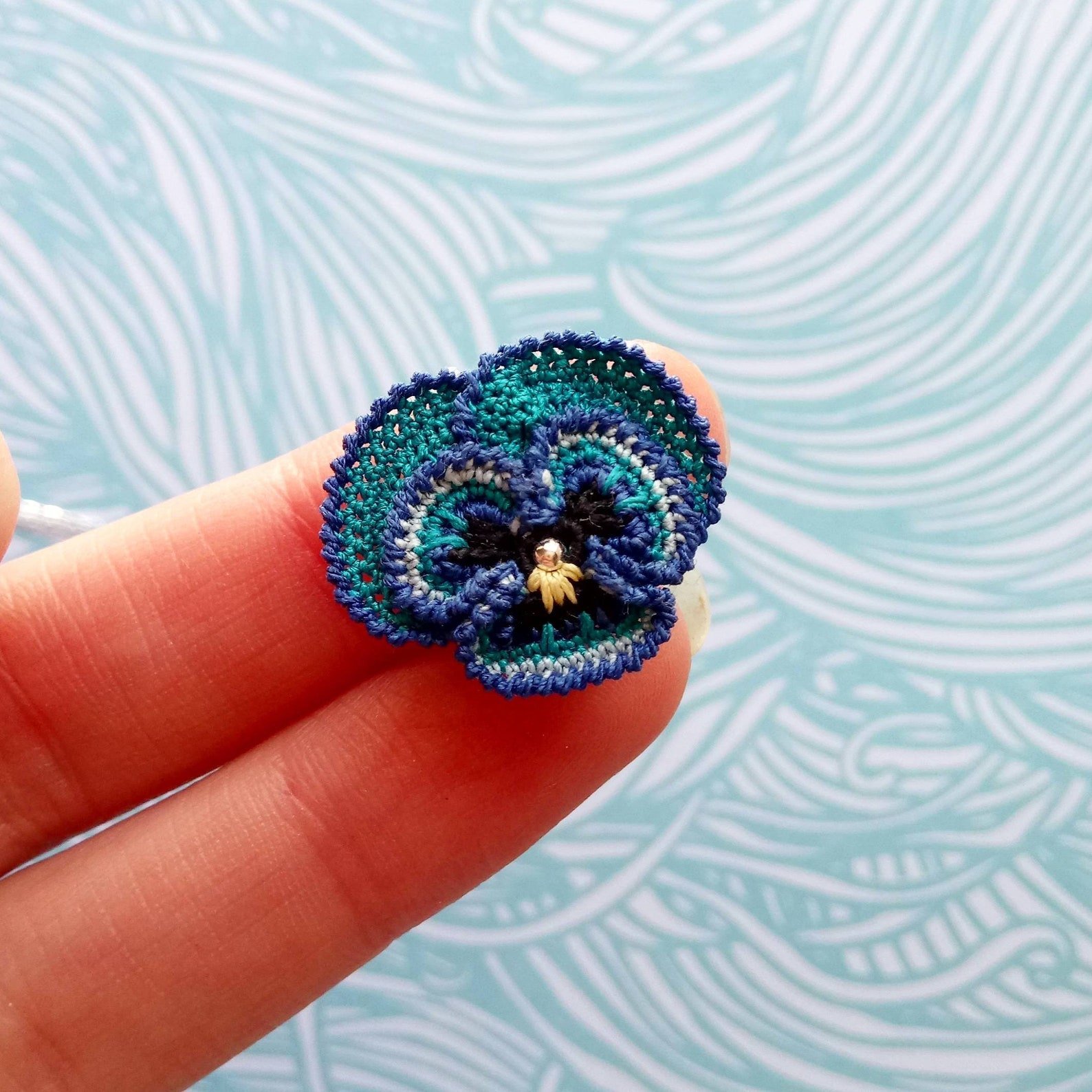 Pansy Necklace Blue Pansy Pendant Sterling Silver Crochet Etsy