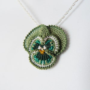 Pansy Pendant, Green Crochet Lace Pansy Pendant, Sterling Silver, Micro Crochet, Miniature Jewellery, Wedding Jewellery, Bridesmaid, image 4