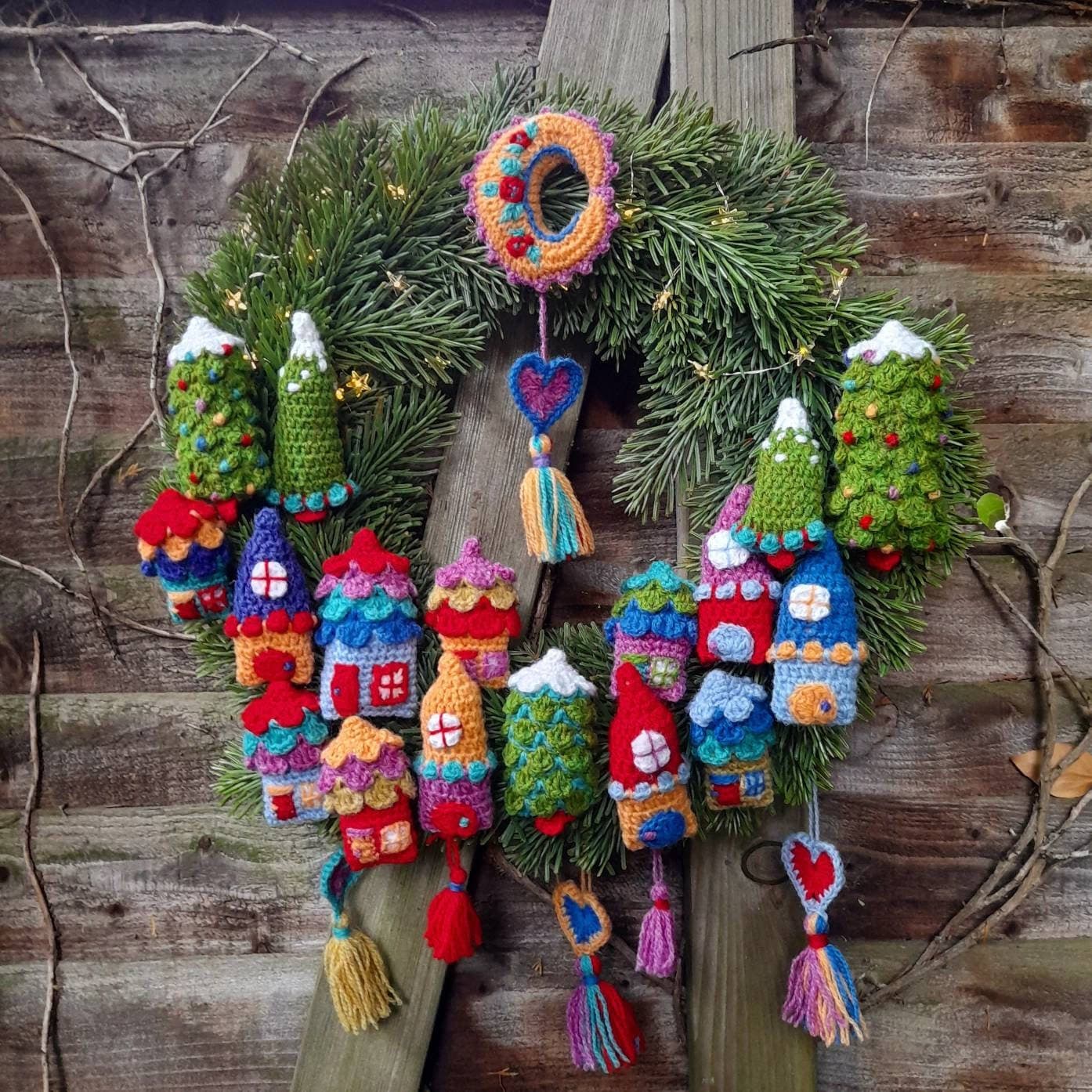 Crochet Christmas Wreath Pattern: Fairy House & Tree Motifs (PDF