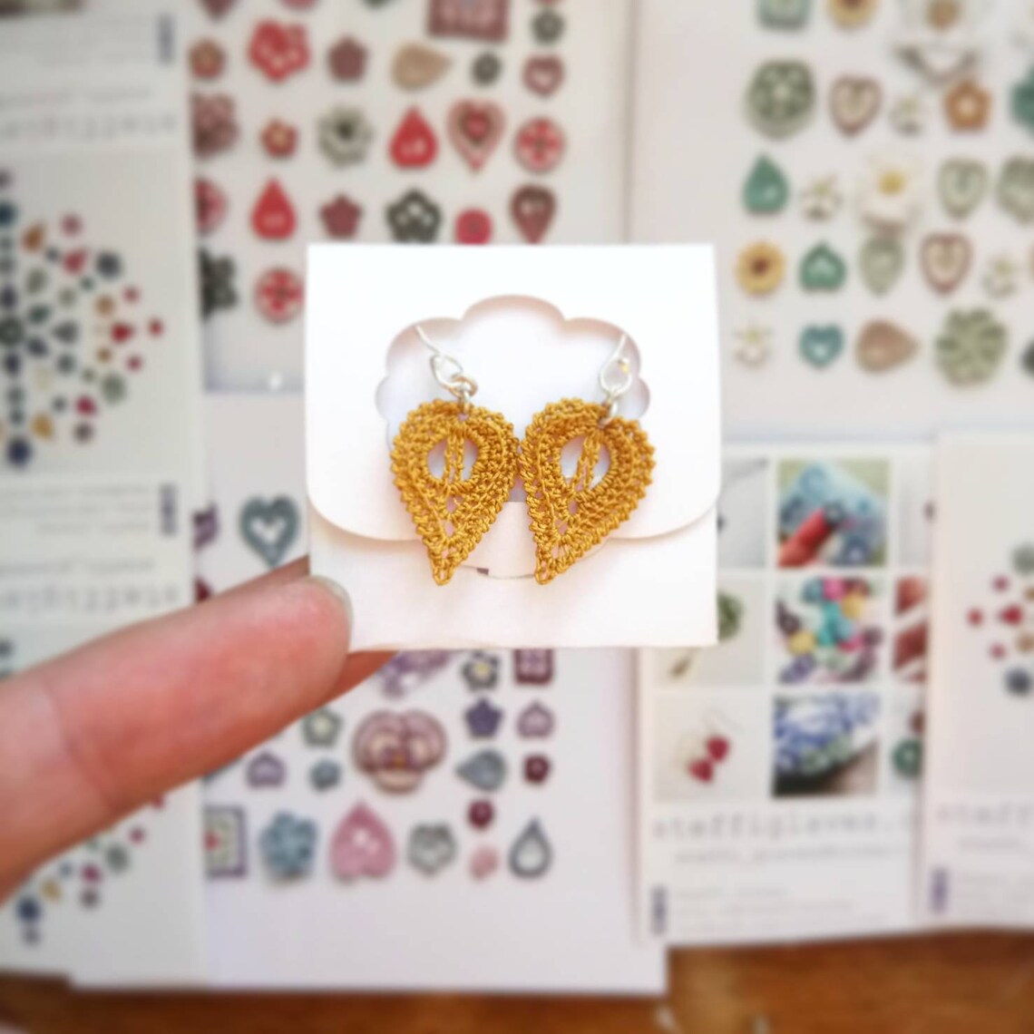 Mustard Yellow Crochet Leaf Earrings Lace Earrings Yellow Etsy