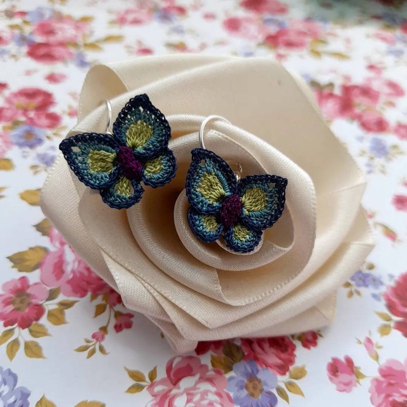 Crochet Butterfly Earrings Micro Crochet Butterflies Cotton Etsy