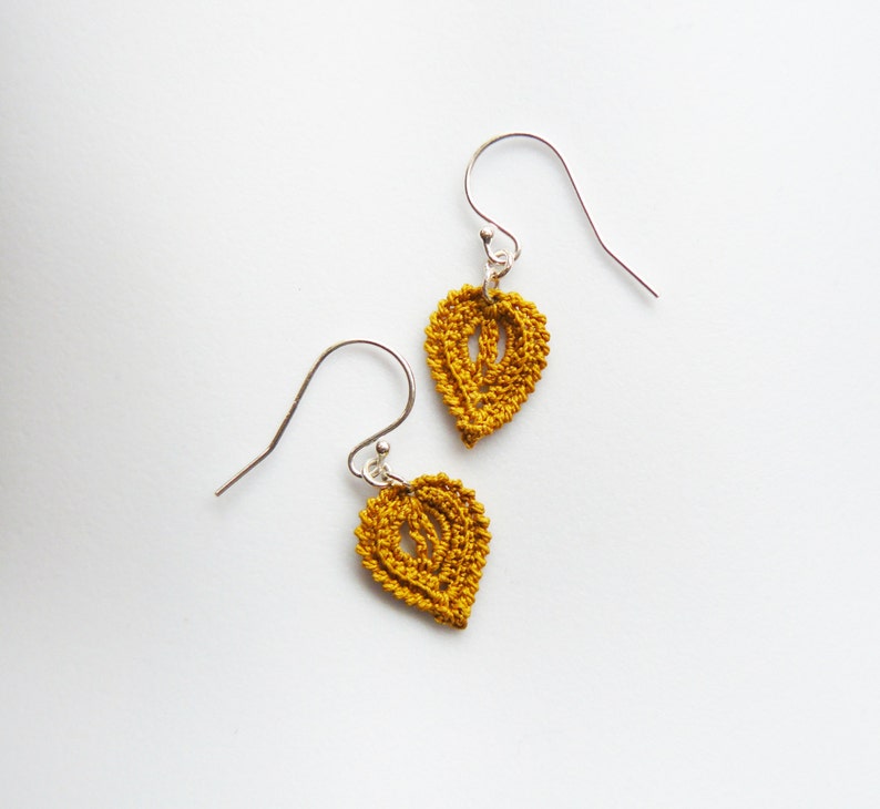 Mustard Yellow Crochet Leaf Earrings Lace Earrings Yellow Etsy