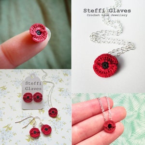 Micro crochet pattern poppy jewellery, poppy earring DIY, gift for her, crochet flower making tutorial, crochet PDF pattern digital download