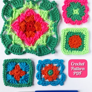 Granny square crochet pattern, crochet square motif pattern, PDF digital download, UK and US terms