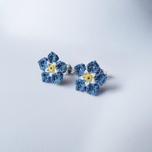 Crochet Forget Me Not Ear Studs - Blue Flower Ear Studs - Lace earrings - tiny floral jewellery - Floral Wedding - Bridesmaid - Flower Girl