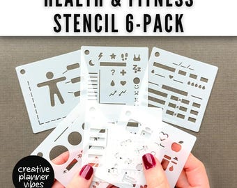 Health & Fitness Tracking Stencils | Pack of 6 | Wellness Trackers and Measurement Logs