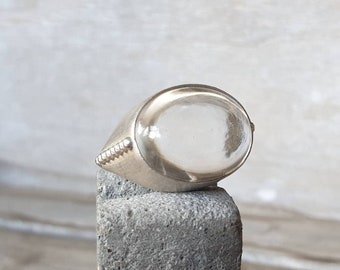Clear quartz ring- quartz silver ring- quartz cabochon statement ring- big ring- silver statement ring- cocktail ring-dot ring