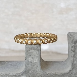 Gold diamond ring-infinity diamond band-diamond ring-engagement ring-wedding ring-dot diamond ring-gold ring-stacking diamond ring