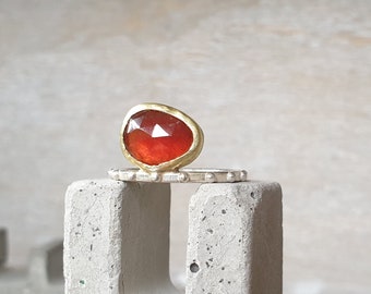 Garnet rose cut ring- garnet ring- 18k gold ring- mixed metal ring-statement ring-free form ring- unique ring-handmade ring-