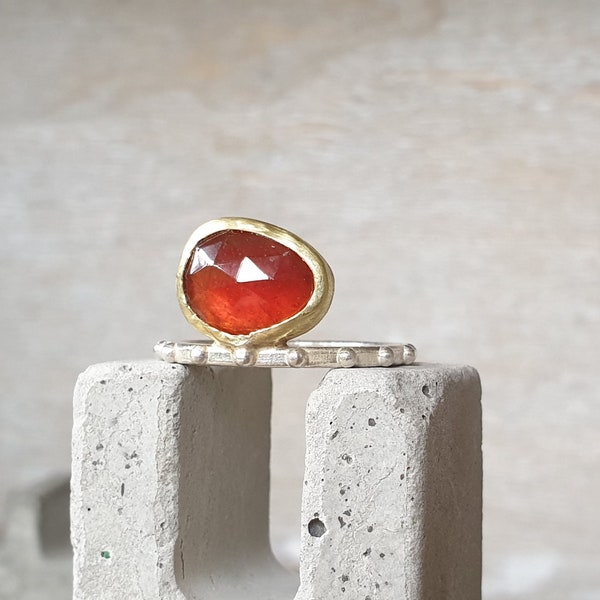 Garnet rose cut ring- garnet ring- 18k gold ring- mixed metal ring-statement ring-free form ring- unique ring-handmade ring-