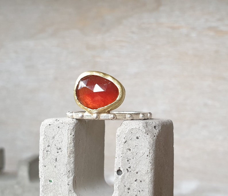 Garnet rose cut ring garnet ring 18k gold ring mixed metal ring-statement ring-free form ring unique ring-handmade ring image 1