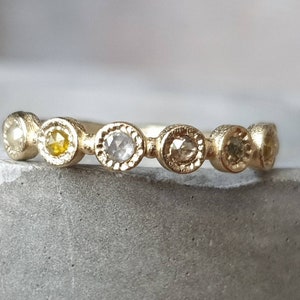 14k diamond band-stacking diamond ring-half infinity diamond ring- multiple diamond ring-diamond gold band- colored rose cut diamond band