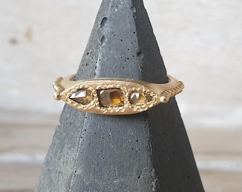 Anello con diamante taglio rosa - Anello con diamante massiccio in oro 18k - Anello con diamante color cognac - Anello con più diamanti - Anello con diamanti sovrapposti - Anello antico