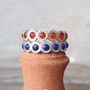 Carnelian silver ring-lapis silver ring- silver ring- multiple stone ring- stacking ring-gemstone ring- silver ring-orange ring-blue ring