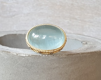 Aquamarine cabochon ring-big aquamarine ring-unique ring-ancient ring-18k solid gold ring-statement ring-sapphire ring-diamond ring