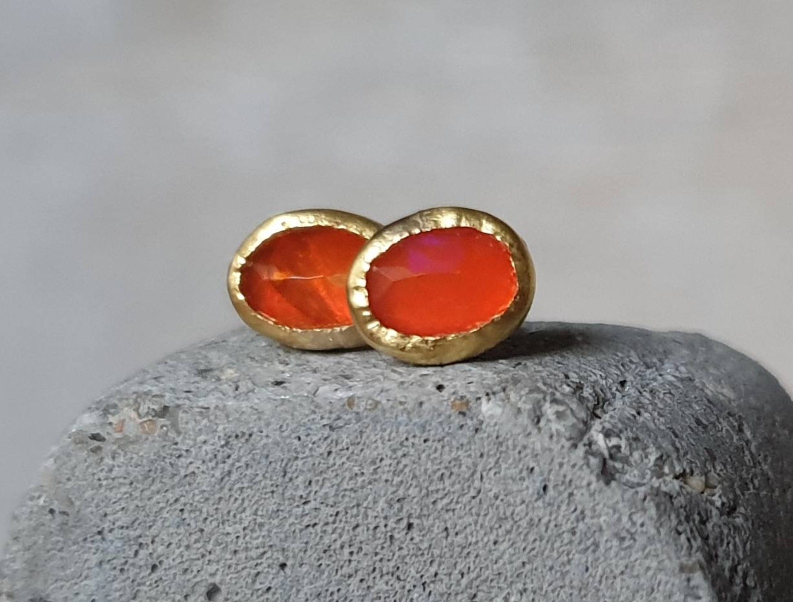 Ethiopian orange opal stud earrings opal earrings fire Etsy