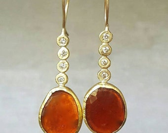 Garnet earrings- garnet and diamond earrings- 18k gold earrings- mixed metal earrings-unique earrings-orange earrings-dangling earrings