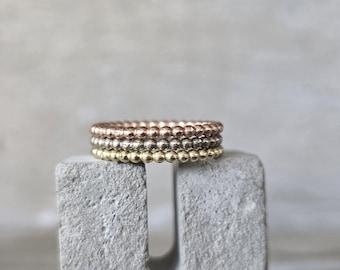 Ensemble d'anneaux à superposer pour mariage, bague boule à pois, bague à superposer en or, bague à pois, anneau en or