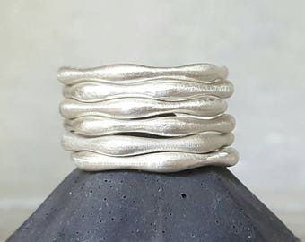 Organic silver band-wedding ring-silver ring-plain silver band-unisex silver ring-wavy silver band- lot of rings-silber bands