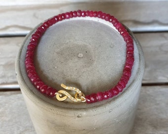 Ruby bracelet- ruby gemstones bracelet- 18k gold bracelet- white diamond bracelet- gold and ruby bracelet- diamond gold ruby bracelet