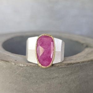 18K gold ring-Ruby ring-gold ruby ring-gemstone ring-cocktail ring-statement ring- free form ruby slice ring-mix metal ring- silver ring