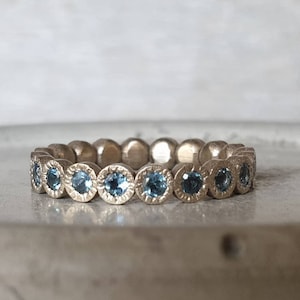 Eternity aquamarine ring-14k white gold ring-aquamarine ring-blue ring-stacking ring-full eternity ring-engagement ring-multiple stone ring