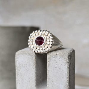 ruby ring- signet ruby ring-silver ruby ring- dot ring- statement ring- cocktail ring- red ring- special ring-unique ring image 7