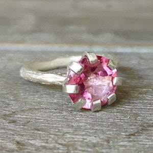 Pink topaz silver ring-silver ring-prong set ring-topaz ring-stacking ring-round topaz solitaire ring-pink gemstone ring-big silver ring