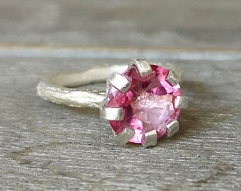 Pink topaz silver ring-silver ring-prong set ring-topaz ring-stacking ring-round topaz solitaire ring-pink gemstone ring-big silver ring