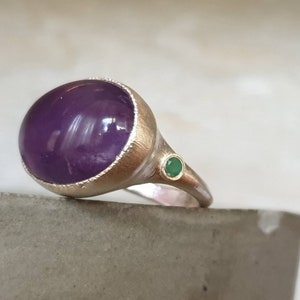 Amethyst ring- amethyst silver ring- big cabochon stone ring- emerald ring- old times ring- purple ring- silver cocktail ring- cabochon ring