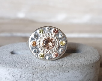 Morganite ring- morganite and sapphire silver ring- signet ring-multiple stone ring-unique ring-orange ring