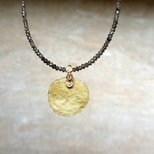 18k gold disk pendant-diamond disk pendant-multiple gemstones pendant-gold disk pendant-ancient pendant-statement necklace