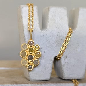 Rose cut diamond pendant-statement pendant-rose cut diamond gold pendant-engagement necklace-18k gold diamond pendant-cluster diamond pendan