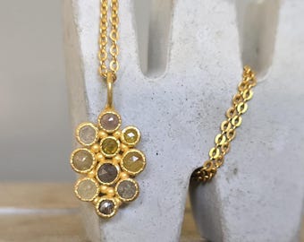 Colgante de diamantes de talla rosa, colgante llamativo, colgante de oro con diamantes de talla rosa, collar de compromiso, colgante de diamantes en oro de 18 quilates, colgante de diamantes en racimo