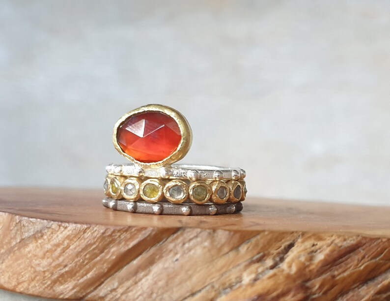 Garnet rose cut ring garnet ring 18k gold ring mixed metal ring-statement ring-free form ring unique ring-handmade ring image 3