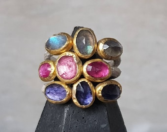 Citrine ring-22k gold citrine ring- yellow ring-labradorite ring-ruby ring-multiple stone ring-22k gold ring-22k gemstone ring-
