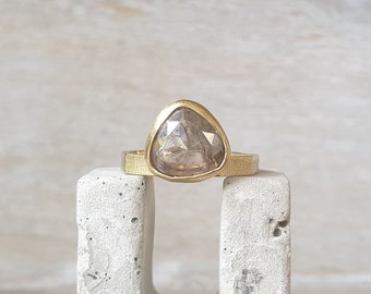 Diamond ring- cognac clear diamond ring-18k gold diamond ring-rose cut diamond ring-unique diamond ring-big diamond ring-set aside ring