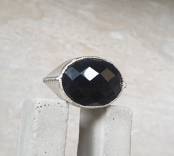 Black onyx ring-statement ring-cocktail ring-silver ring-dot ring-big ring-black ring.