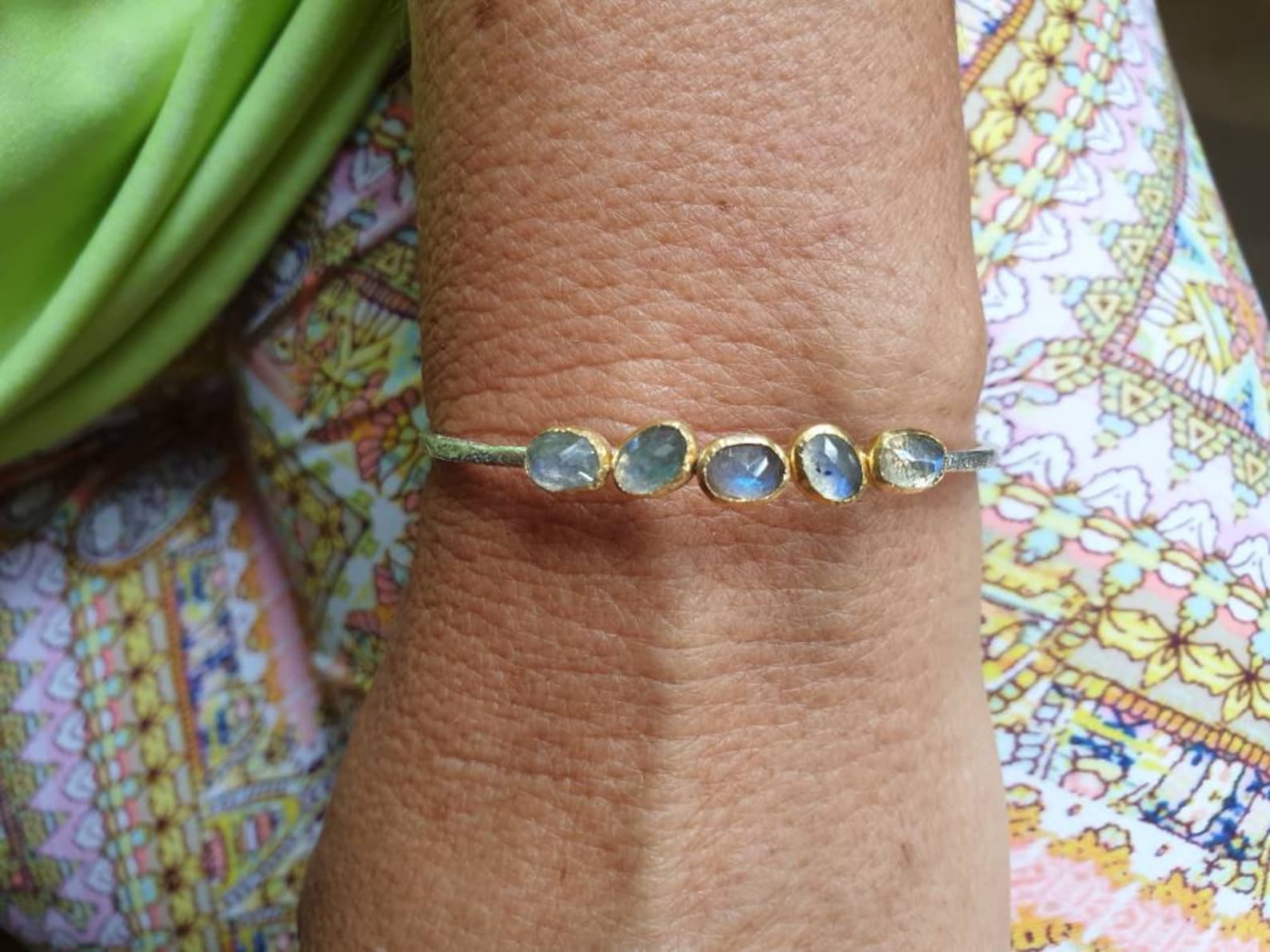 Aurelia 18K Gold Plated 32x22mm Faceted Labradorite Cuff Bracelet