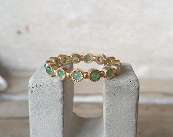 Emerald band-stacking emerald ring-full infinity emerald ring- multiple emerald ring-emerald gold band-18k gold emerald ring