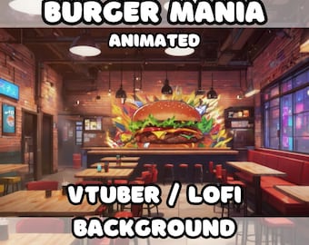 ANIMATED BACKGROUND -  Burger Mania, Hamburger, Restaurant, Fries (loop, 4k 60 fps) VTUBER / Lo - Fi / Stream Background