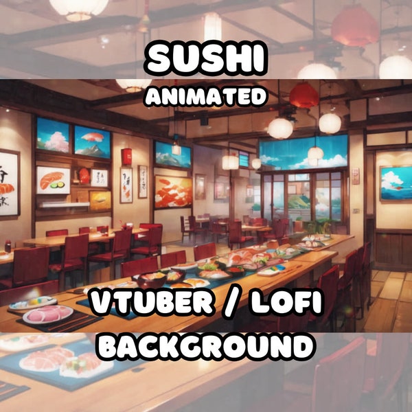 ANIMATED BACKGROUND -  Sushi, Restaurant, Japan, Asia (loop, 4k 60 fps) VTUBER / Lo - Fi / Stream Background