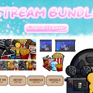 Cinematic Stream - Subscriber & Bits Badges, Overlays, Panels, Backgrounds l Retro Theater Hollywood