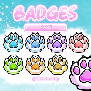 8 Paw Sub & Bits Badges para Twitch Stream Discord Youtube l Gato / Animal / Coelho