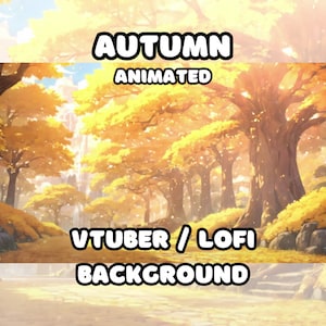 Puede incluir: Fondo animado de bosque de otoño con hojas cayendo, perfecto para un stream de VTuber o Lofi.