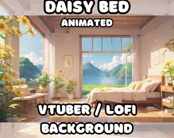 ANIMATED BACKGROUND -  Daisy Bedroom , Cottagecore, Cozy, Rustic (loop, 4k 60 fps) VTUBER / Lo - Fi / Stream Background