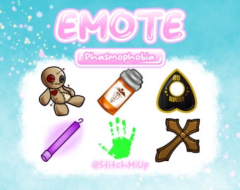 Phasmophobia Emote Bundle for Twitch, Discord, Youtube / Channel Points, Horror Emotes, Voodoo Doll, Ouija Board, Fingerprints, Crucifix