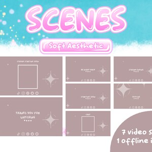 May include: A set of 8 pink and white Twitch stream overlays with a soft aesthetic. The overlays include a stream starting soon, be right back, stream ending, starting soon, offline, thanks you for watching, chat, and a base overlay. The overlays feature a pink and white color scheme with a soft, dreamy aesthetic.