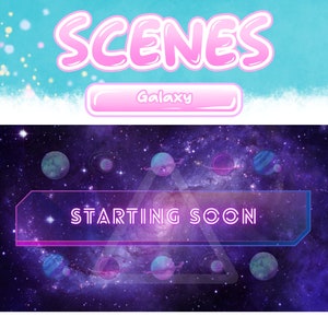 Pack de scènes de diffusion animées galaxie Twitch Youtube - Commence bientôt / BRB / Fin de la diffusion - Espace - Astronomie - Lune - Planètes - Rêves