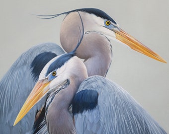 Beautiful Blue Heron Painting - A Canvas Print for your Home Decor - Very Limited Edition of 95 and Signed by Artist - Shorebird Coastal Art